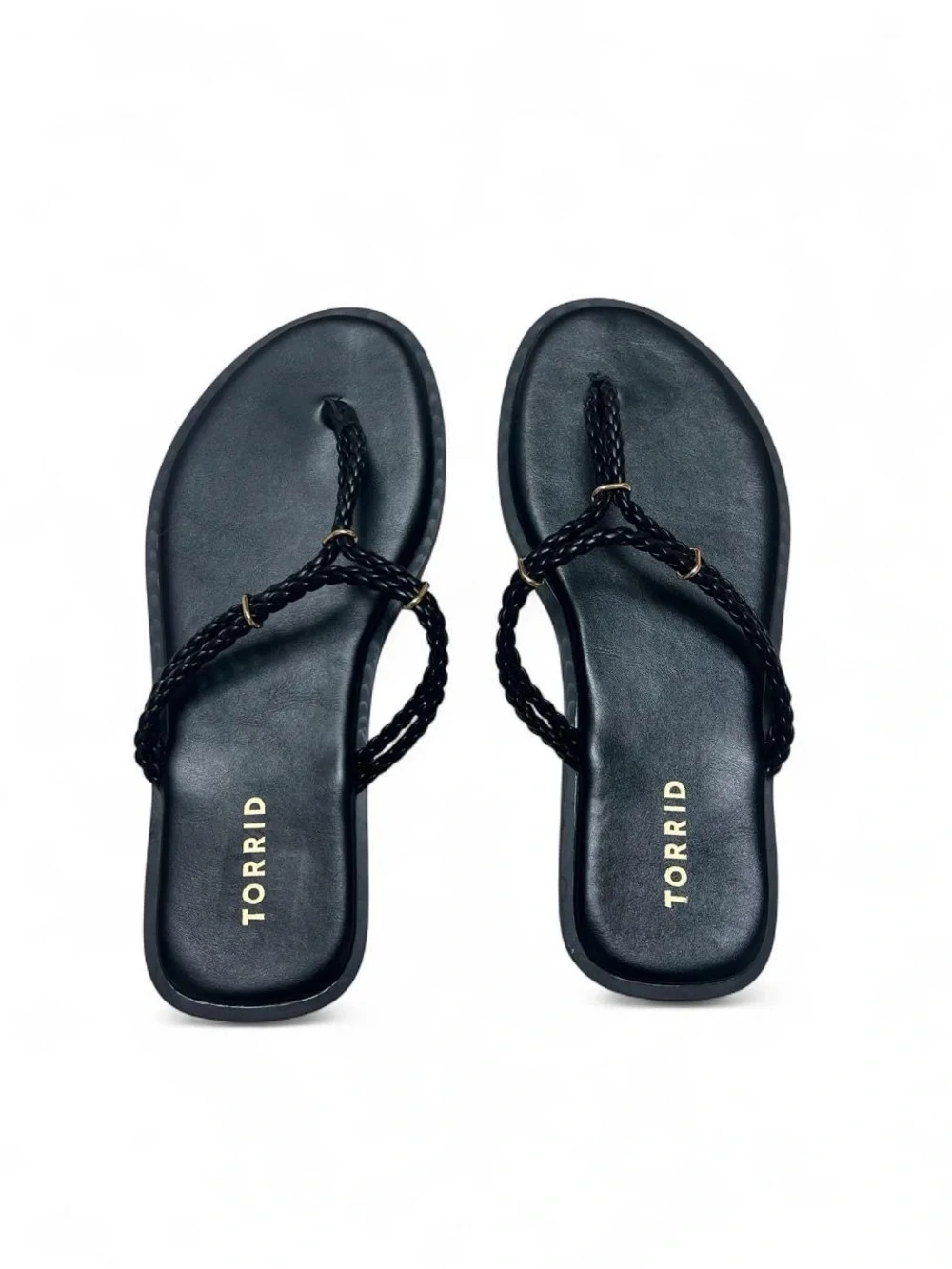 torrid Black Braided Ring Thong Sandals with Gold Accents